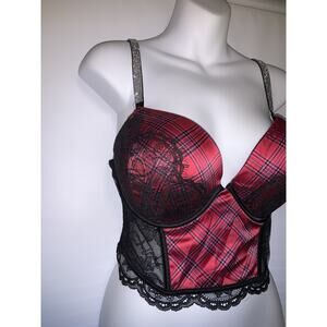 Victoria’s Secret Very Sexy Push Up Bra Size 38C Red Plaid Lace Rhinestone Bling